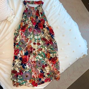 High neck floral dress w/ a slight open back!